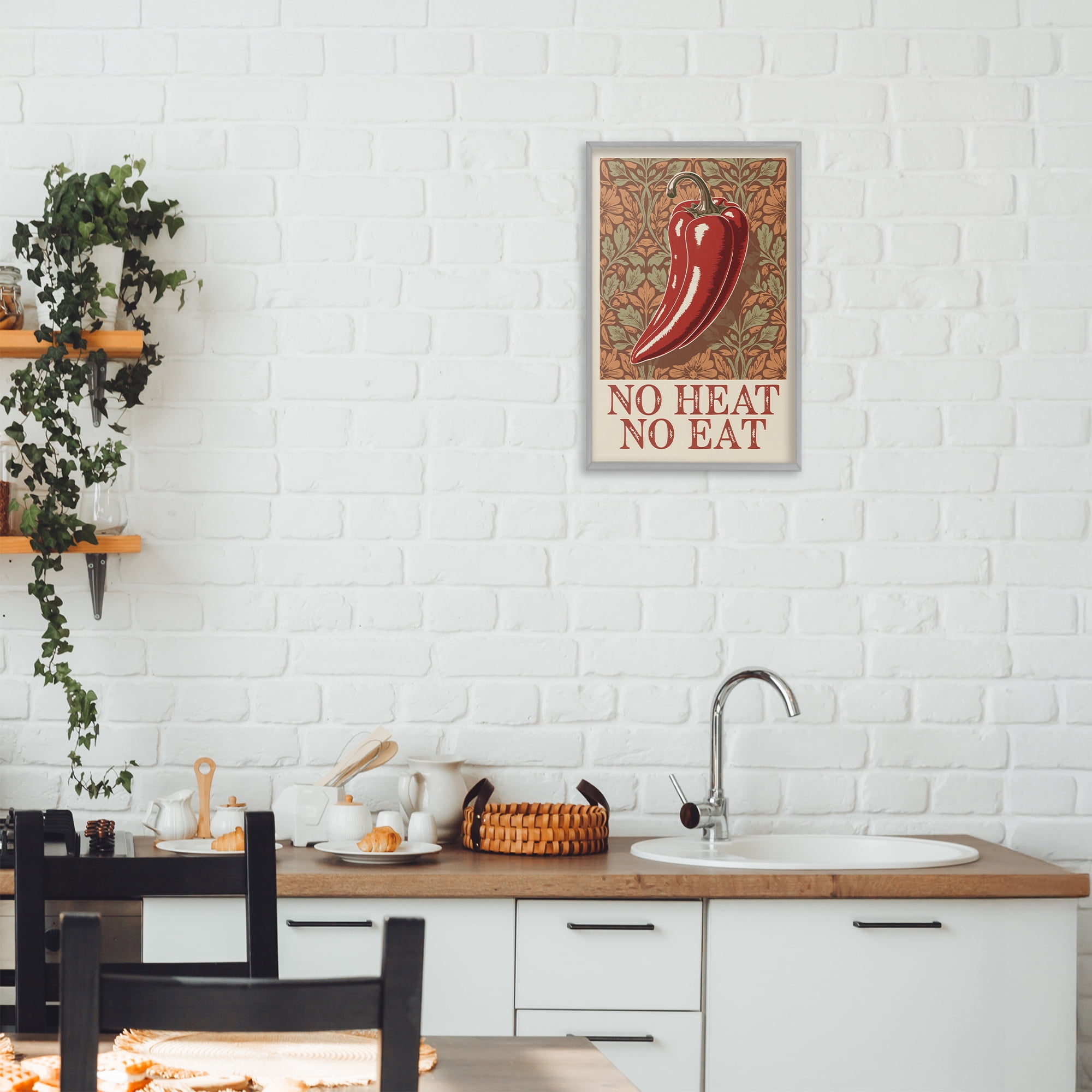 Stupell Industries No Heat or Eat Pepper Gray Framed Giclee Art, design by Andreas Magnusson