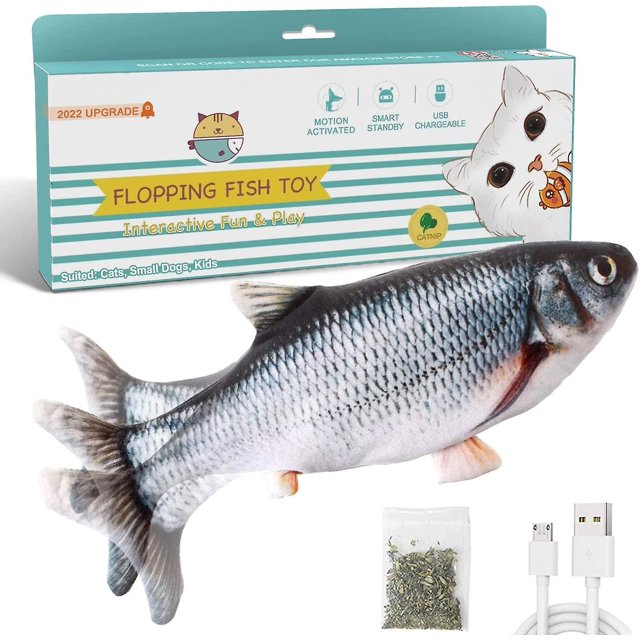 Flopping Fish 10.5quot;, actualizado para 2022, juguete de pateador de gato en movimiento, juguete de animal de pez flexible para perros pequeños, juguetes de hierba gatera de pez meneo, juguete de ga Feliz Sencillez