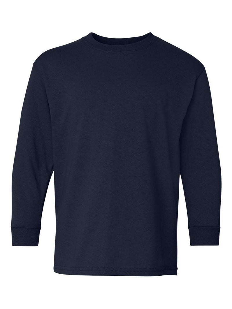 【k.k225】long sleeve T shirt navy Gildan - Heavy Cotton Youth Long Sleeve T-Shirt - 5400B - Navy