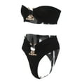 thumbnail image 6 of Seyurigaoka 2Pcs Women's Summer Sexy Bikini Sets Off Shoulder Metal Buckle Bandeau + Solid Color High Waist Thong, 6 of 9