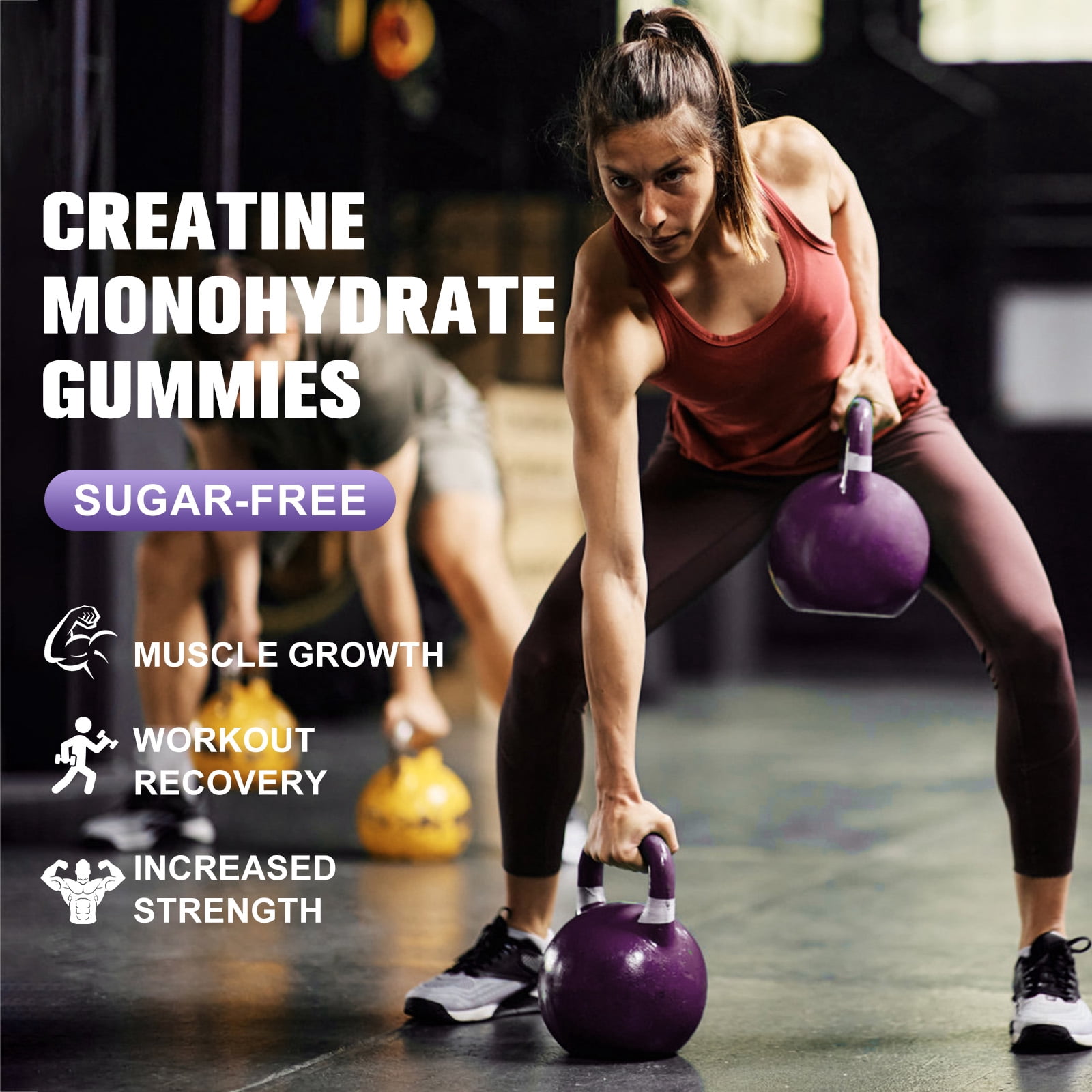 (2 Pack)Creatine Monohydrate Gummies for Women & Men, Boost Focus, Strength, and Endurance, Gluten-Free, Non-GMO, 4 Grams of Creatine per Serving