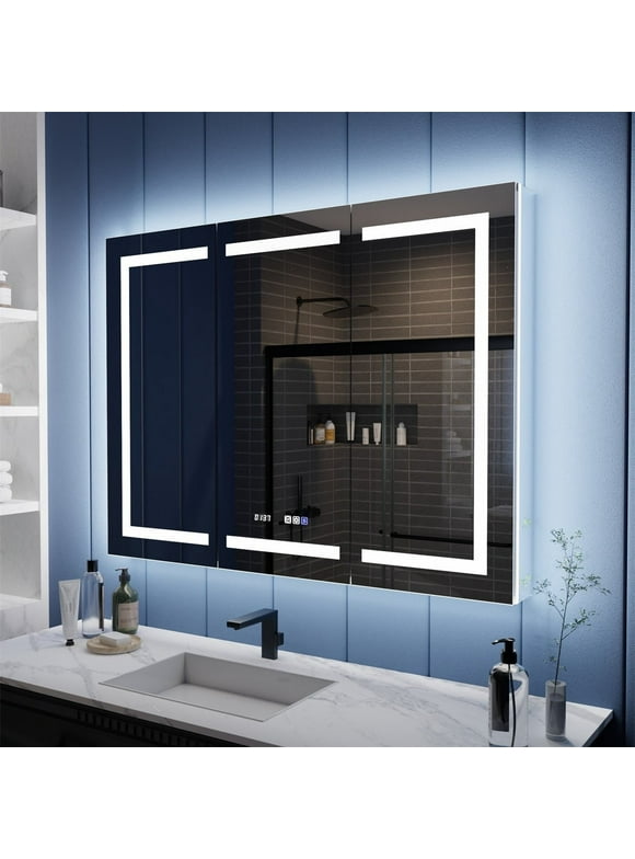Illusion-B 48" x 36" LED Lighted Inset Mirrored Medicine Cabinet with Magnifiers Front and Back Light