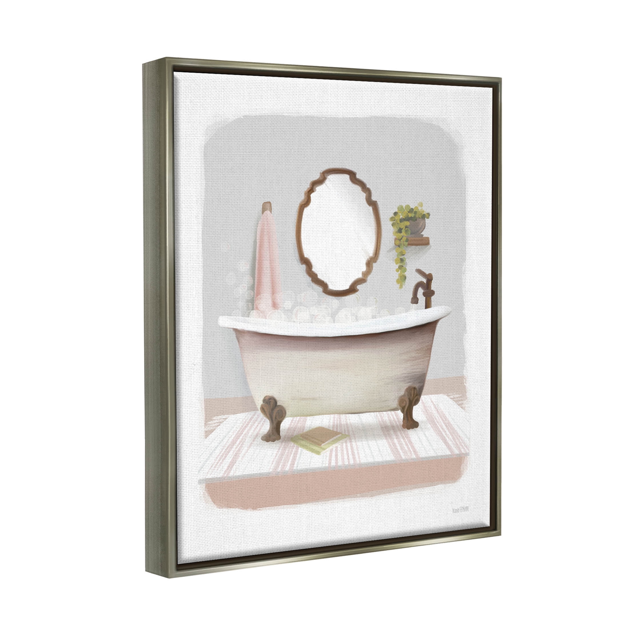Stupell Industries Bubble Bath Tub Bathroom Graphic Art Luster Gray Floating Framed Canvas Print Wall Art, Design by House Fenway