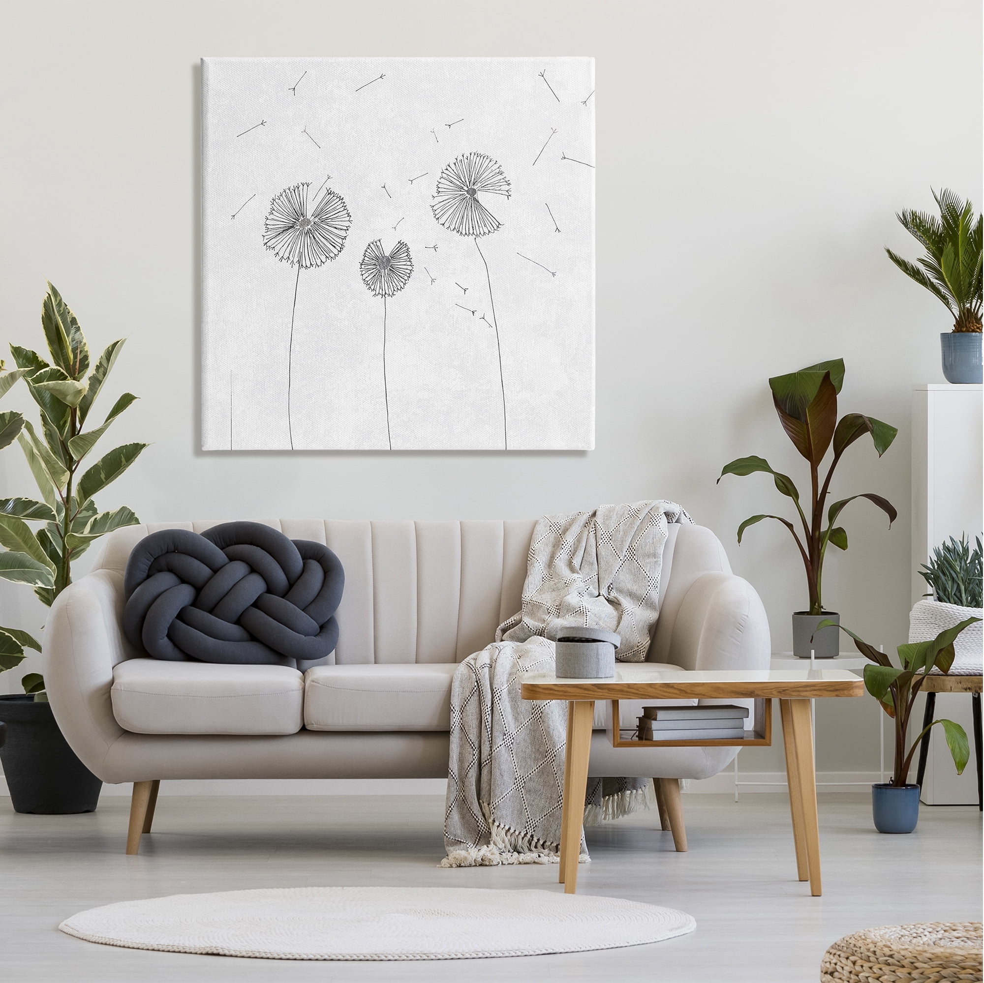 Stupell Industries Dandelion Florals Flying Seeds Flower Line Art Drawing,36 x 36, Design by Cloverfield & Co.