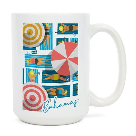 

15 fl oz Ceramic Mug Bahamas Aerial Beach Scene Loungers and Umbrellas Dishwasher & Microwave Safe