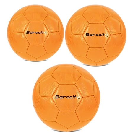 Barocity Iridescent Soccer Balls Set of 3 - Mixed Sizes Orange Official Match Balls with Reflective Hex Pattern Sport Soccer Balls for Indoor and Outdoor Training and Practice Games- Sizes 3 4 and 5