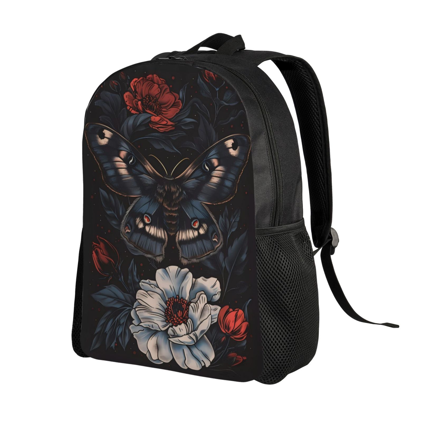 Xecao Midnight Butterfly Floral Dream Print School Backpack with Laptop Compartment Small Travel Laptop Backpack for Women Men Waterproof College Backpack Simple School Bag