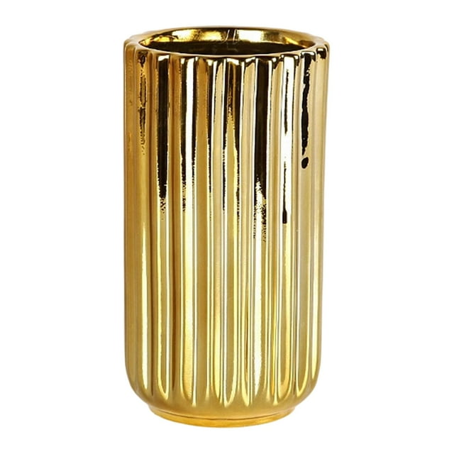 simhoa Vase en Céramique Dorée Centre de Table Salon Entrée Fête Support de Plante 8cmx15.5cm
