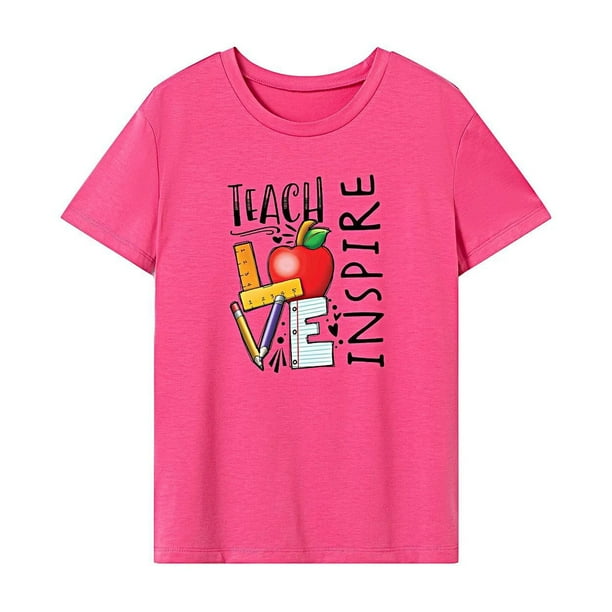 Camiseta para mujer, trajes de verano, camiseta con cuello redondo para mochilero, viaje deportivo, calle Rosa Rosa