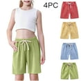 thumbnail image 2 of Kovlvoll 4pc Shorts for Toddler Boys Girls Summer Cotton Linen Casual Wide Leg Drawstring Elastic Waist Unisex Shorts, 2 of 7