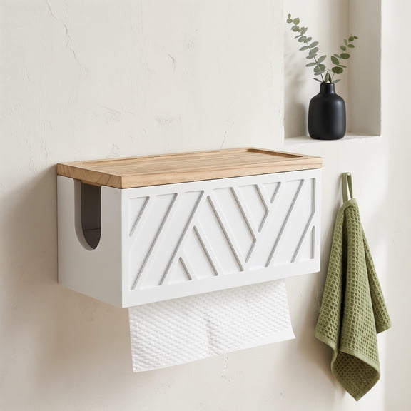 Paper Towel Dispenser Wall Mount, Solid Wood Wall Mounted Paper Towel Holder with Lid, Commercial C-Fold Z-Fold Trifold Hand Towel Dispenser for Bathroom Kitchen Decor