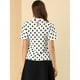 thumbnail image 5 of Allegra K Blusa Corta Manga Acampanada Ojo De Cerradura En La Espalda Plisado Cuello Alto Lunares Top Para Mujer Blanco Negro XL, 5 of 6