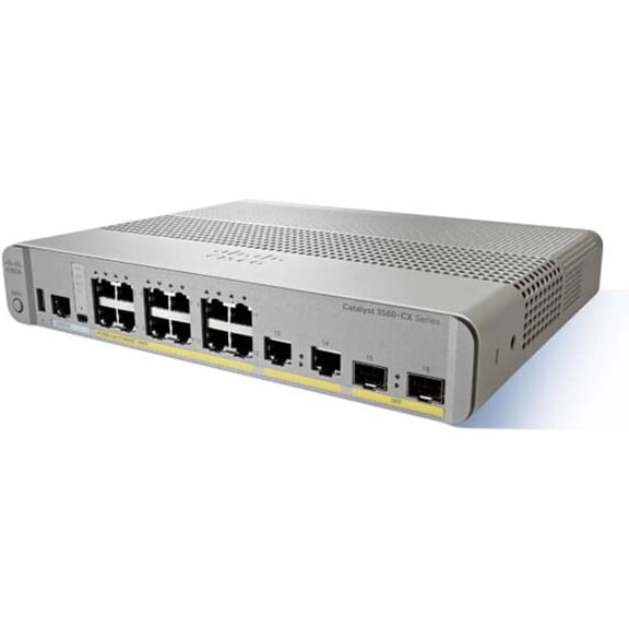 Restored Cisco Catalyst 12-Port Ethernet Switch, 3560-CX Series, PoE P/N: WS-C3560CX-12PC-S (Refurbished)