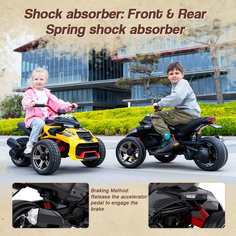 RCB 12V Electric Ride-On,Dual Motors,Music,Up to 5 mph,3 Wheel ATV Style for Kids Ages 3+,Red