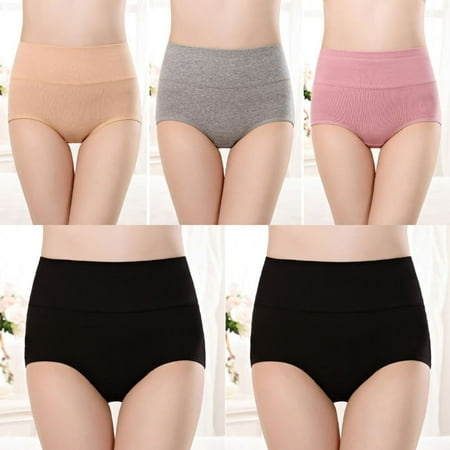 ylioge 5 Pack Underwear for Women Cotton Plus Size M-4X High Waisted Briefs Ladies Casual Solid Stretchy Multipack Breathable Panties Clearance
