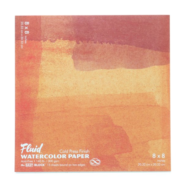 Global Art Fluid Watercolor Paper Block, ColdPress, 8" x 8" 15 Sheets/Pad