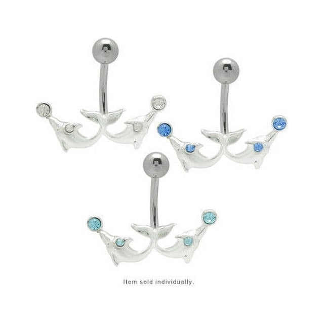 Belly Button Ring Double Jeweled Dolphin