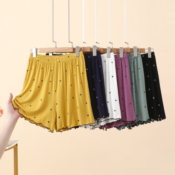 Hxshgdsn Ruffled Loungewear for Womens Star Printed Pajamas Shorts Elastic Waist Casual Sleepwear Bottoms Comfy Loungewear（Yellow/L）