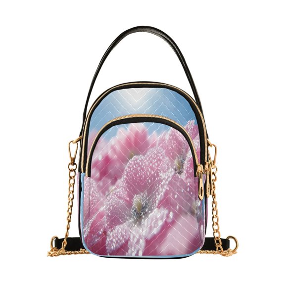 YAZAOO Cross Body Fashion Shoulder Waist Purse Bags Pink Flowers with Dewdrops Pocket Handbags
