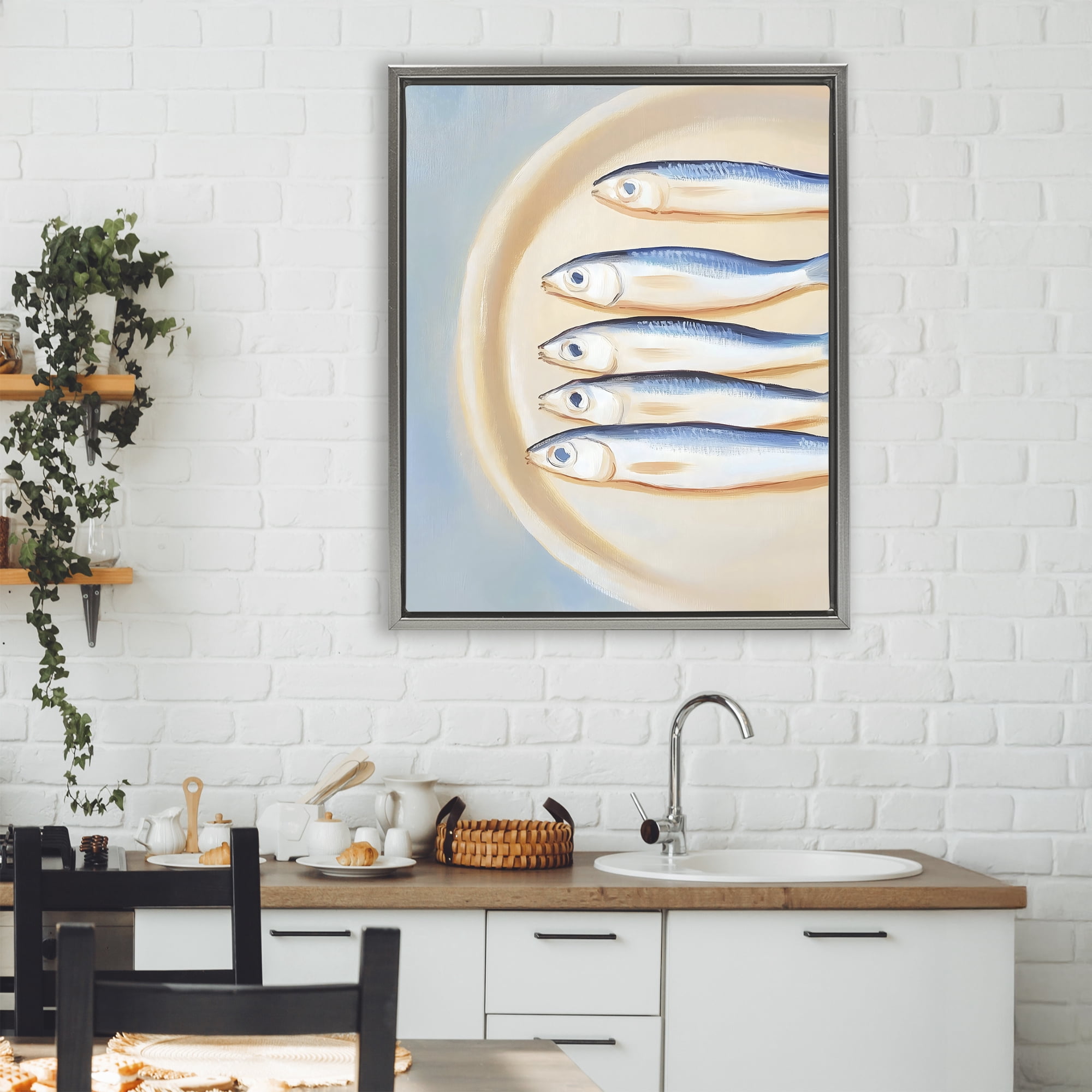 Stupell Industries Plate of Sardines Gray Framed Floater Canvas Wall Art, design by The Prints Vibe