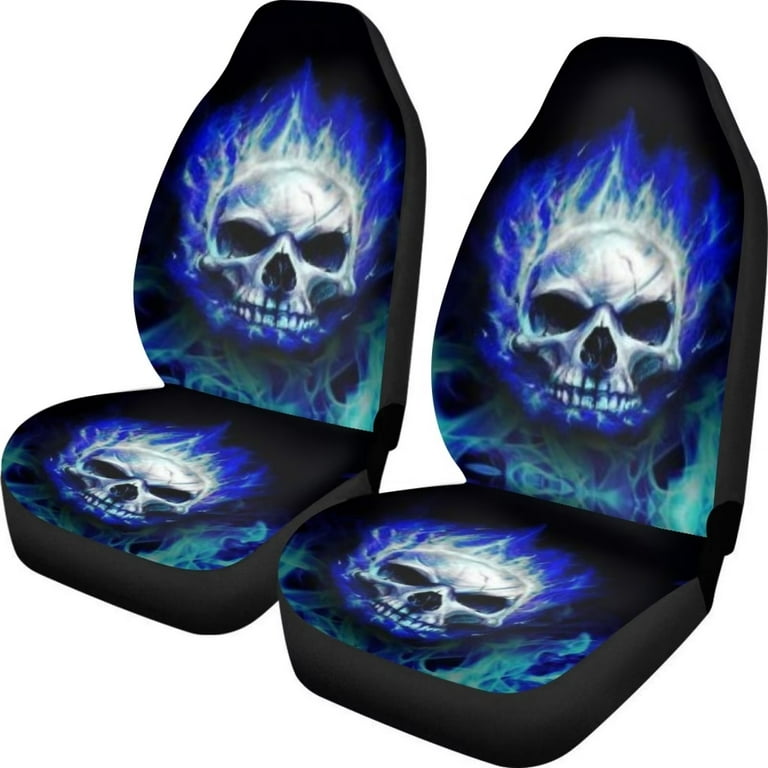 Diaonm Blue Flame Skull Car Seat Cover Front Seats Only for Women