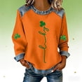thumbnail image 2 of St Patrick's Day Sweatshirt for Women, Irish Shamrock Print Funny Graphic Pullover, Long Sleeve Crewneck Patchwork Casual Top, St Patty's Gift(Orange1,XL), 2 of 4