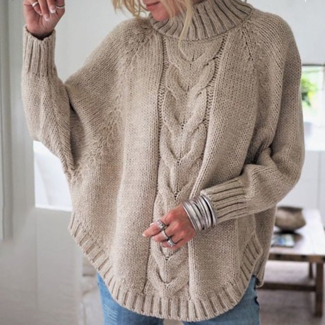 IMENGL Solid long sleeve O-neck batwing sleeve chunky knit plus size pullover, Yellow L, Size M-2XL