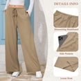 thumbnail image 3 of SWQZVT Womens Pants Waffle Wide Leg Casual Pants for Women Khaki Loose Fit Drawstring Lounge Pants Ladies Knit Pant L, 3 of 7