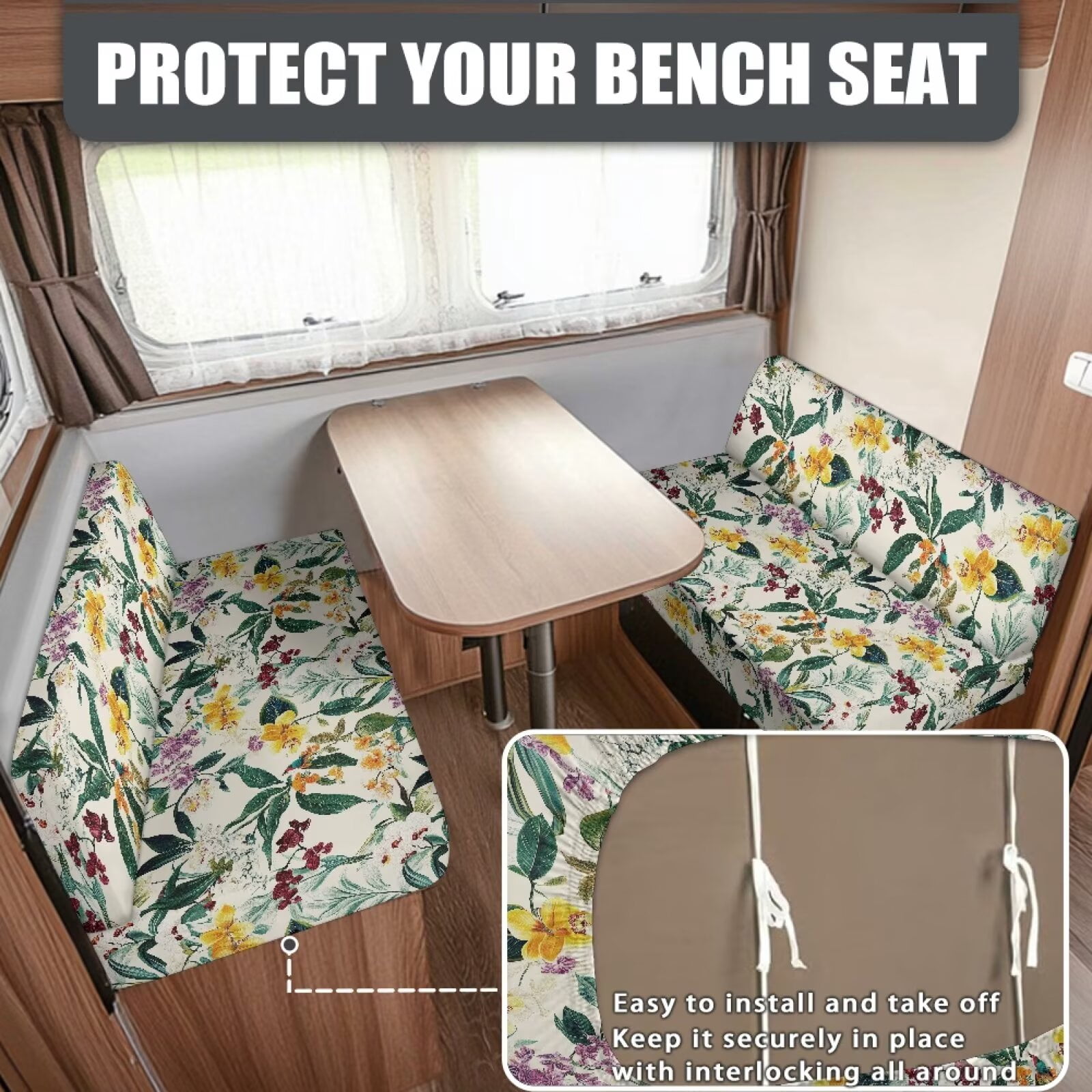 Boatee Beautiful Flowers RV Dinette Cushion Covers Daisy RV Accessories Universal Cushion Covers for Couches and Sofas Loveseat Sofa Chair Cover Furniture Protector Camper Must Haves White
