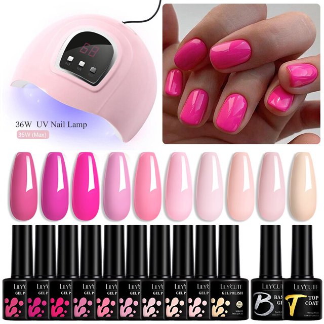 LILYCUTE Juego de manicura 36W Lámpara UV Juego de uñas 10 colores Semipermanente Juego de esmaltes de gel para uñas con capa superior para base Soak Off Lámpara LED UV zhangmengya LED