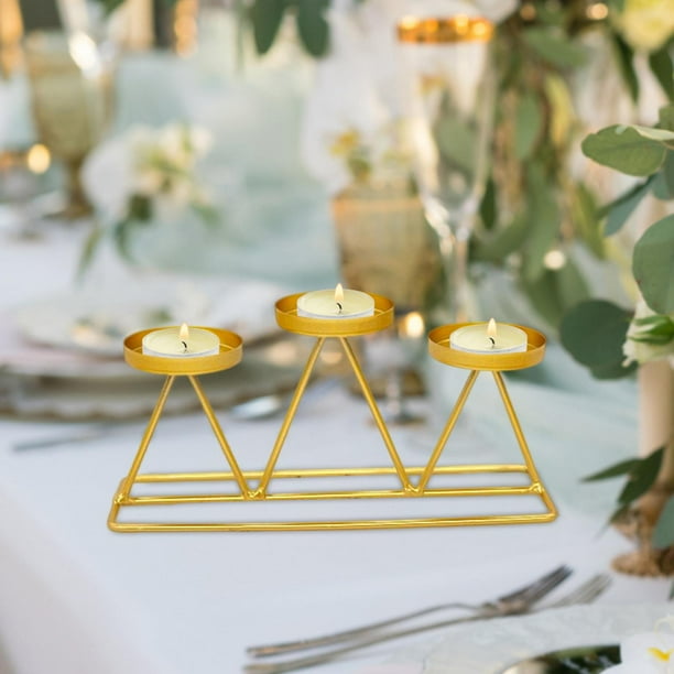 Portavelas Candelabro Tealight Soporte decorativo para velas Candelabro de hierro para mesa de vacaciones de mesa Sala de estar Decoración par Dorado BLESIY Porta vela