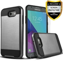 Galaxy J7 V Case, Galaxy J7 Perx Case, Galaxy J7 Sky Pro Case, 2-Piece Style Hybrid Shockproof Hard Case Cover with [Premium Screen Protector] Hybird Shockproof And Circlemalls Stylus Pen (Black)