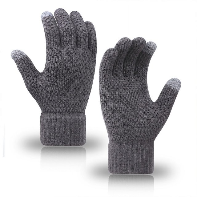 Guantes de punto para hombres y mujeres en otoño e invierno, además de guantes cálidos de lana con dedos acolchados de terciopelo para pantalla táctil