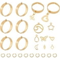 thumbnail image 4 of Charms Ring Stainless Steel Women's Ring Ring and Pendants Adjustable Rings with Heart Wave Moon Star Charms Golden Cuff Finger Ring Components for DIY Ring Jewelry Making, 4 of 9