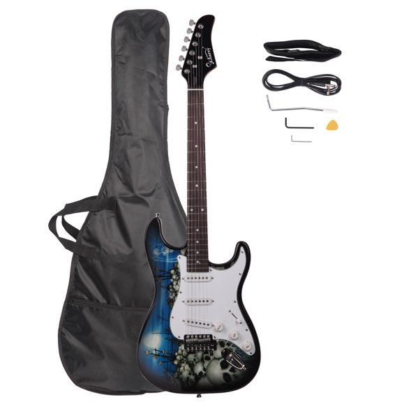 GST-E Electric Guitar Bag Shoulder Strap Pick Whammy Bar Cord Wrench Tool Blue