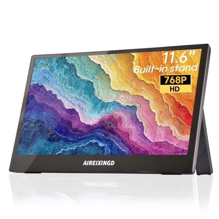 AIREIXINGD 11.6" portable monitor, HD 1366X768, Blcak, Build-in stand,Build-in speaker