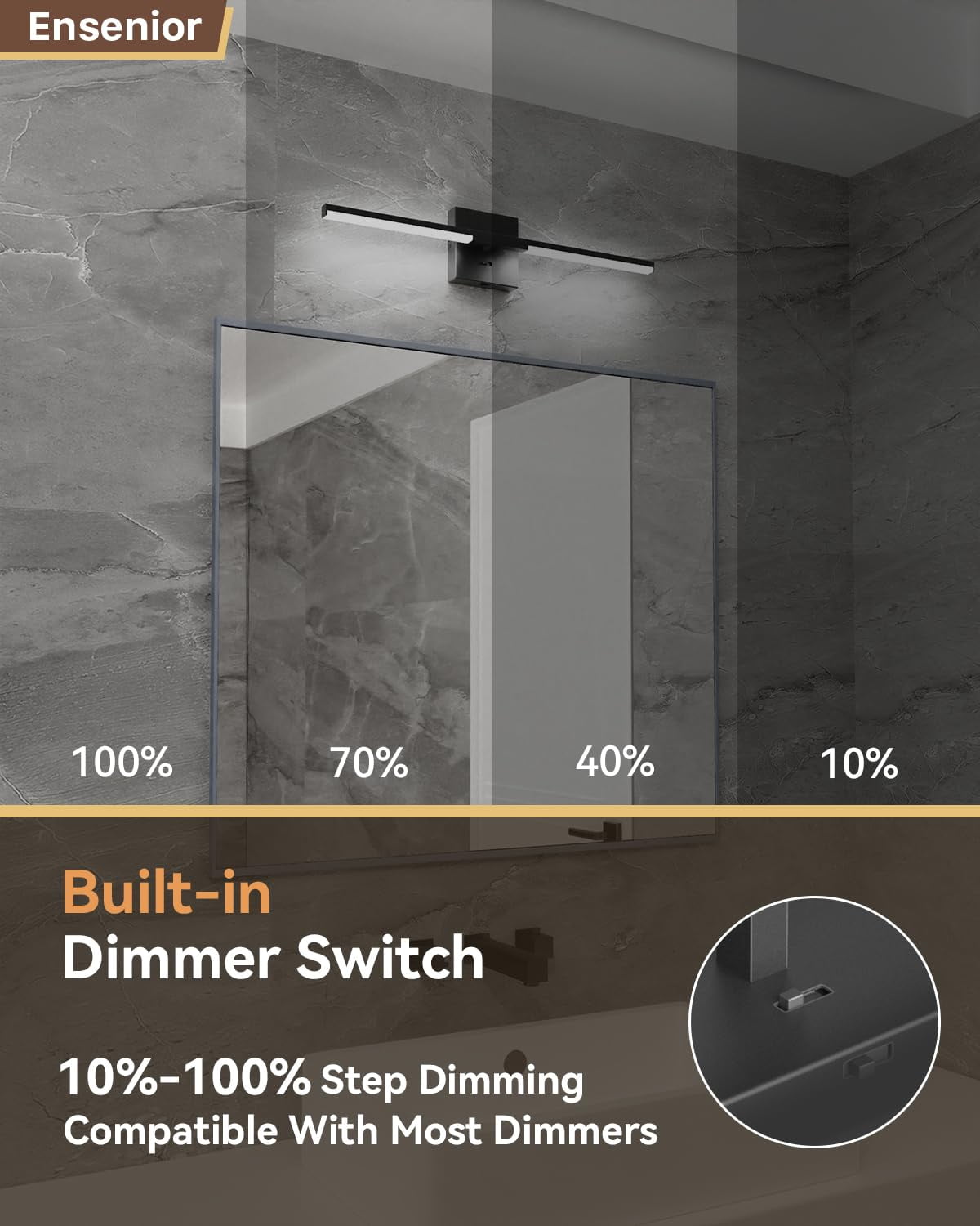 Ensenior Modern Bathroom Vanity Light 48 inch, Built-in Dimmer, 28W Dimmable 5CCT Led Bathroom Light Fixture Over Mirror, Black Bar Vanity Light for Bathroom Mirror Cabinets Bedroom-FCC Certificated