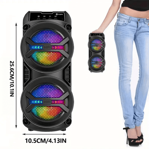 Portable Bluetooth Speaker with Subwoofer, 8000FM Outdoor Wireless Speaker, Dual Bass Drivers for Deep Bass, Bluetooth/TWS/USB/AUX/TF Playback, Rechargeable Battery for Indoor Outdoor Party