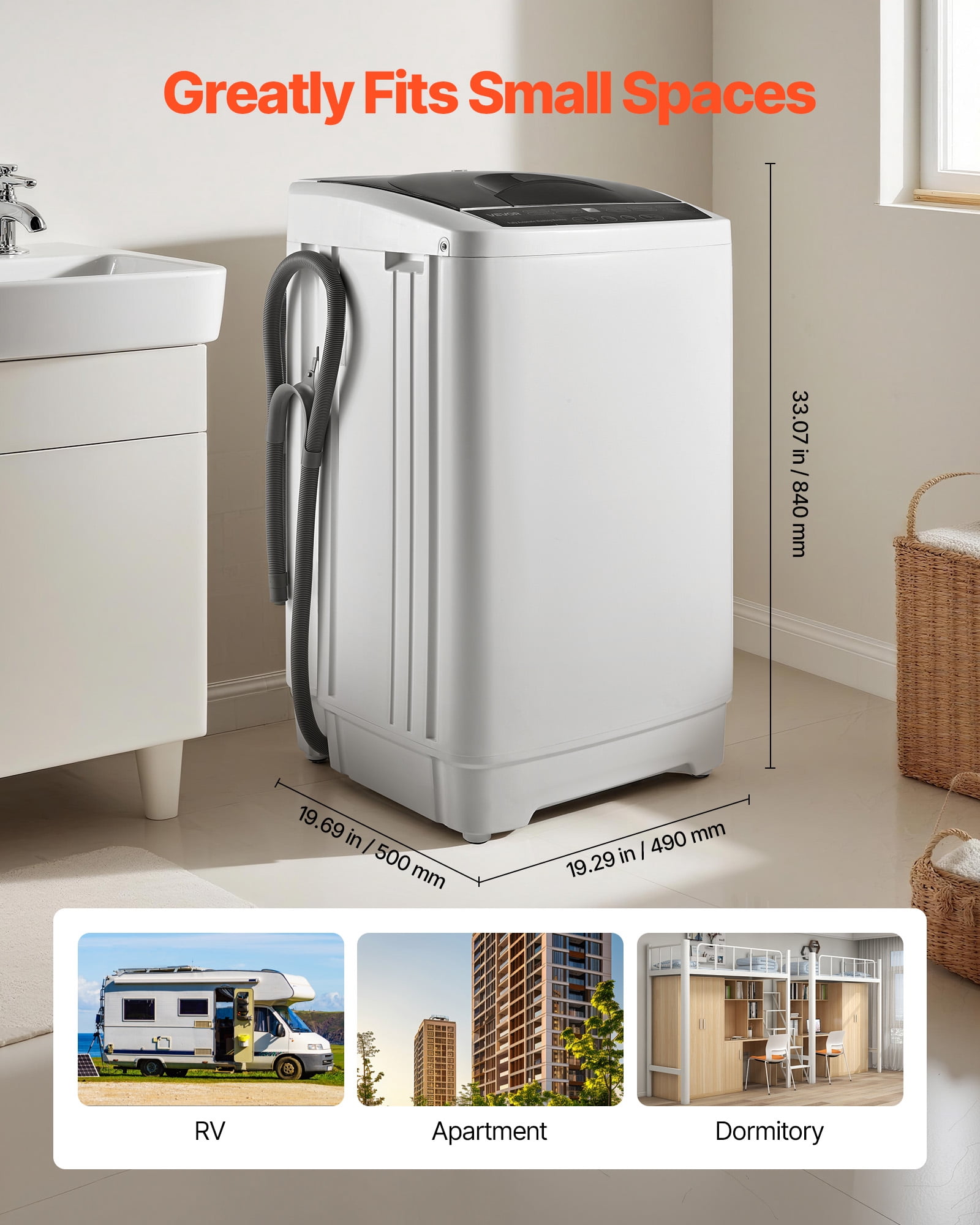 VEVOR Portable Washing Machine, Portable Washing 1.3 Cu.ft with LED Display, Stainless Steel Drum, 8 Wash Programs & 6 Adjustable Water Levels, Portable Washer for Apartments, RVs , and Dorms
