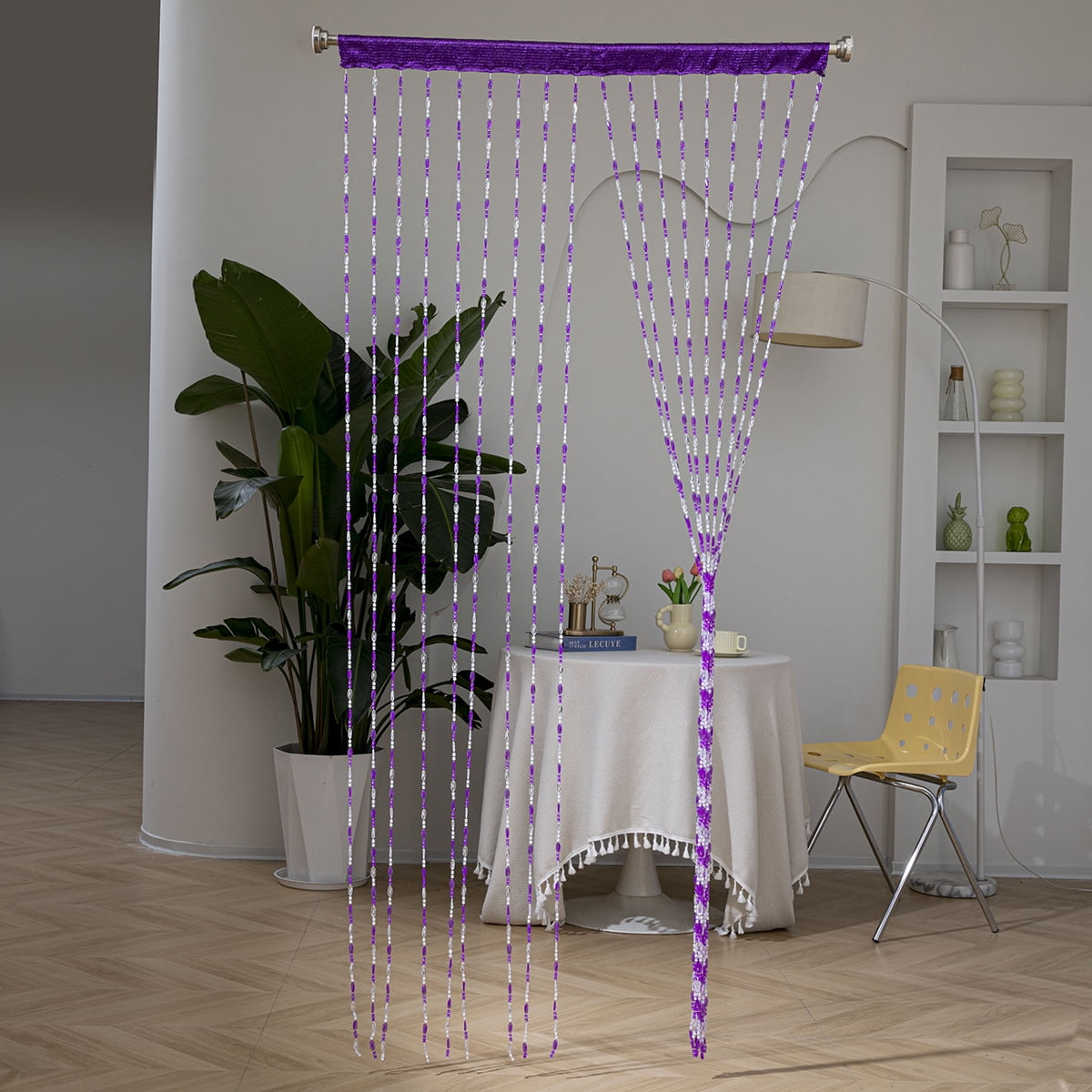 Firefly Hope 1pcs 39×78.7 Inch Clear Acrylic Beaded String Curtain, Tassel Accented Doorway Room Divider & Decor for Window, Living Room & Wedding, Purple