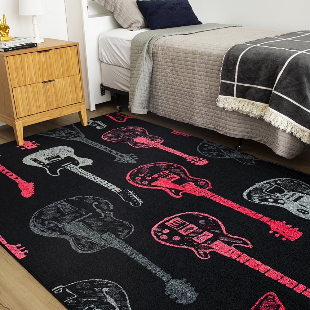 Mohawk Home Guitar Montage Printed Indoor Area Rug in Pink, 5'x8'