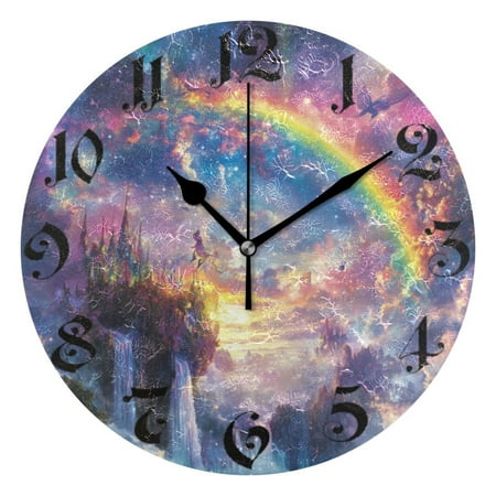 DEIARA Rainbow Fairyland Burgundy Butterfly Wall Clock 10in Silent Mechanism Battery Operated Retro Style for Living Room Bedroom and Kitchen Black Pointer