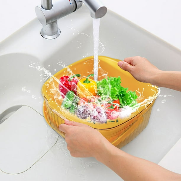 Fiudx Juego de 2 Coladores de Cocina Grandes, Colador de Plástico de Doble Capa, Cesta Desmontable para Lavar Frutas y Verduras, Drenaje Rápido, Fácil Almacenamiento, Ideal para Lavar y Mezclar, 26 X