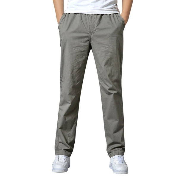 Pantalones holgados de algodón de talla grande para hombre, de color liso, informales y a la moda, con cintura elástica, fáciles de combinar con camisetas.