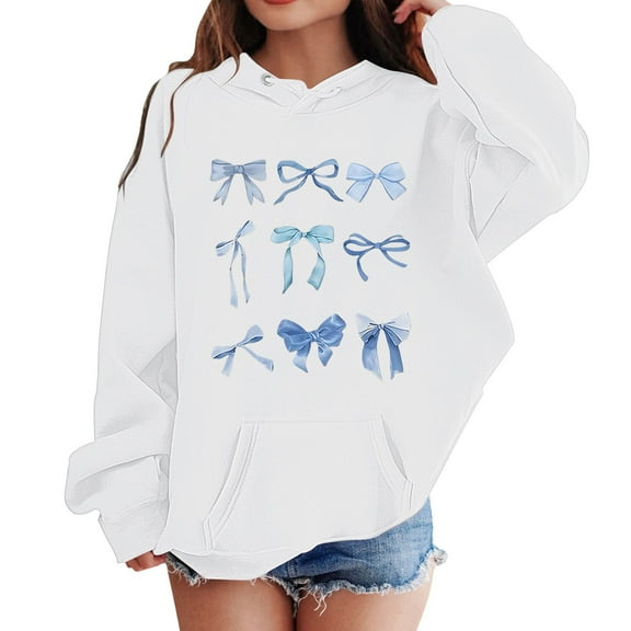 Hoodies for Girls 14-16 Crewneck Girls Tops Machine Washable Graphic Print Pullover Sweatshirt Girl's Pullover Tops Sweaters & Hoodies White