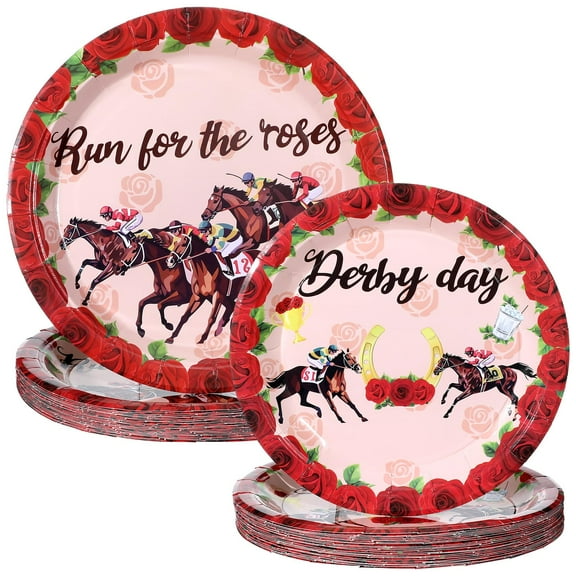 Newtay 50 Pcs Derby Day Party AFN1Supplies 7 Inch 9 Inch Paper Plates Horse Racing Dinner Food Round Disposable Dinner Food Plates for the Roses Table Decor Themed Gatherings Celebrations