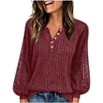 thumbnail image 5 of XYAIYT Women Knitted Blouses Round Neck Lace Long Sleeve Tops Casual Loose Button Down Shirts Dressy Casual, 5 of 5