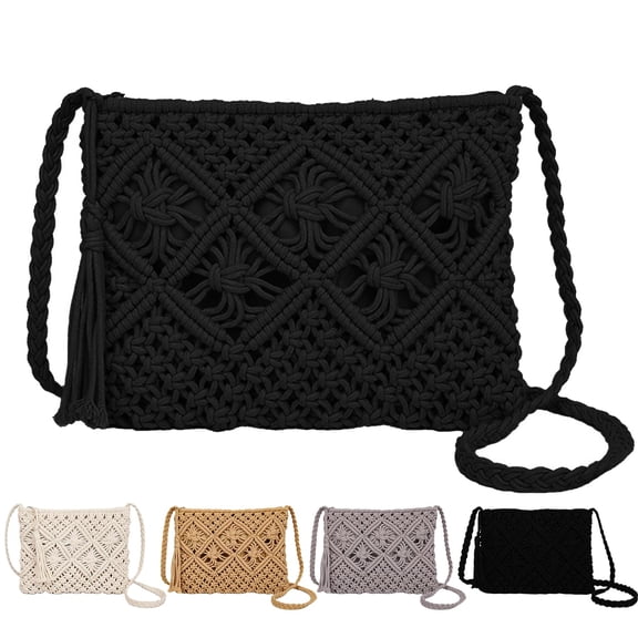 SHILINLANG Crossbody Bag Purse For Women Bohemian Shoulder Bag Woven Crochet Purse For Summer Beach Travel Clutch Handbag