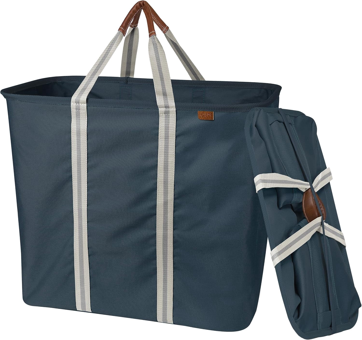 CleverMade Collapsible Laundry Caddy LUXE Tote Hamper 2 Pack 64L, Navy Noir