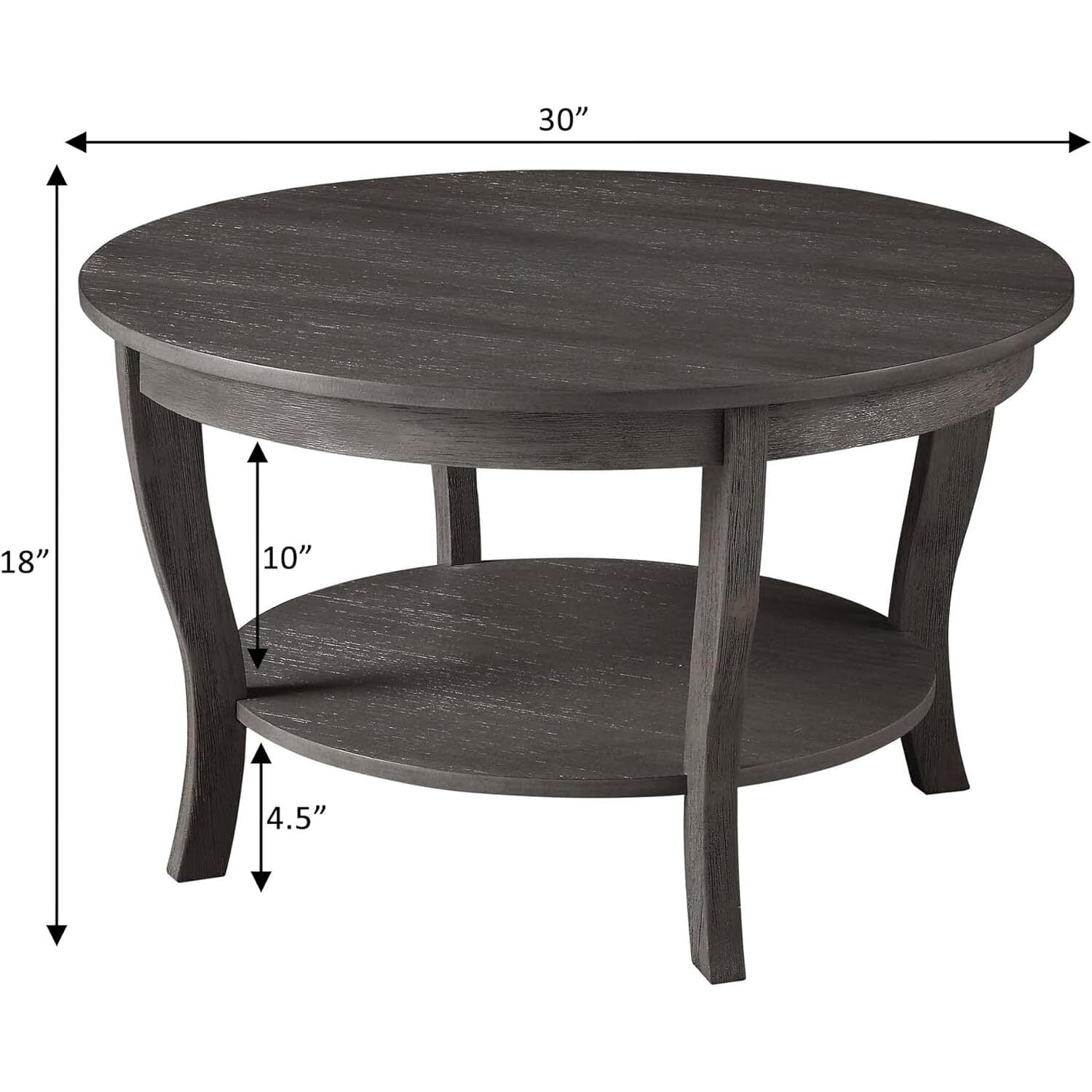 Convenience Concepts American Heritage Round Coffee Table 30" in Dark Gray Wood